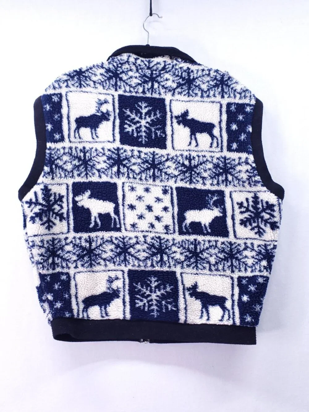 Eastern Mountain Sports Men Medium Full-Zip Vest Fleece Patchwork Winter Moose